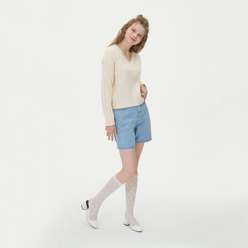 V NECK CABLE CROP KNIT_IVORY