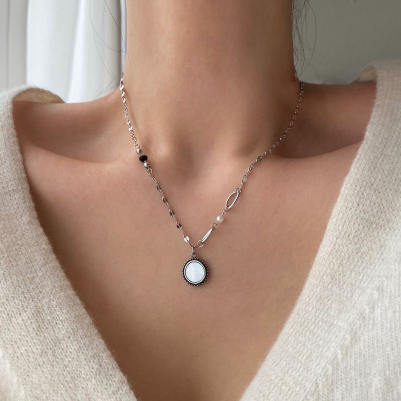 bjj Double-sided mother-of-pearl onyx Coin Beads Necklace