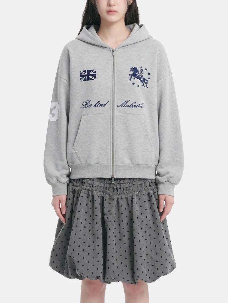 Sporty Patch Two-Way Hoodie Zip-Up