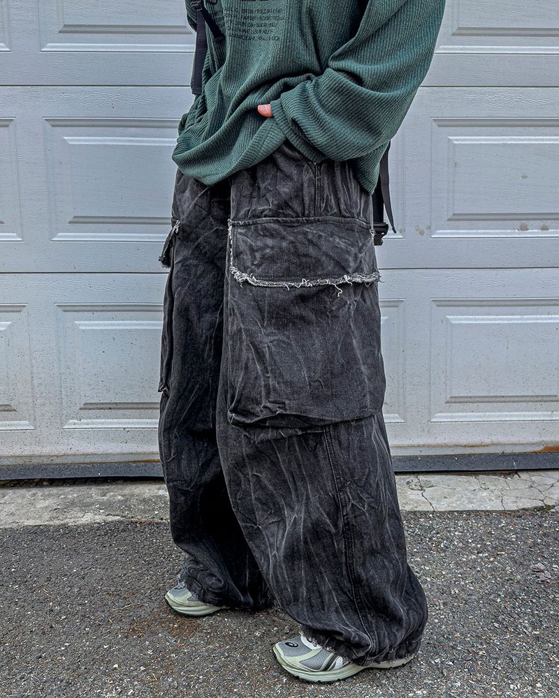 Fringe Balloon Cargo Denim Pants