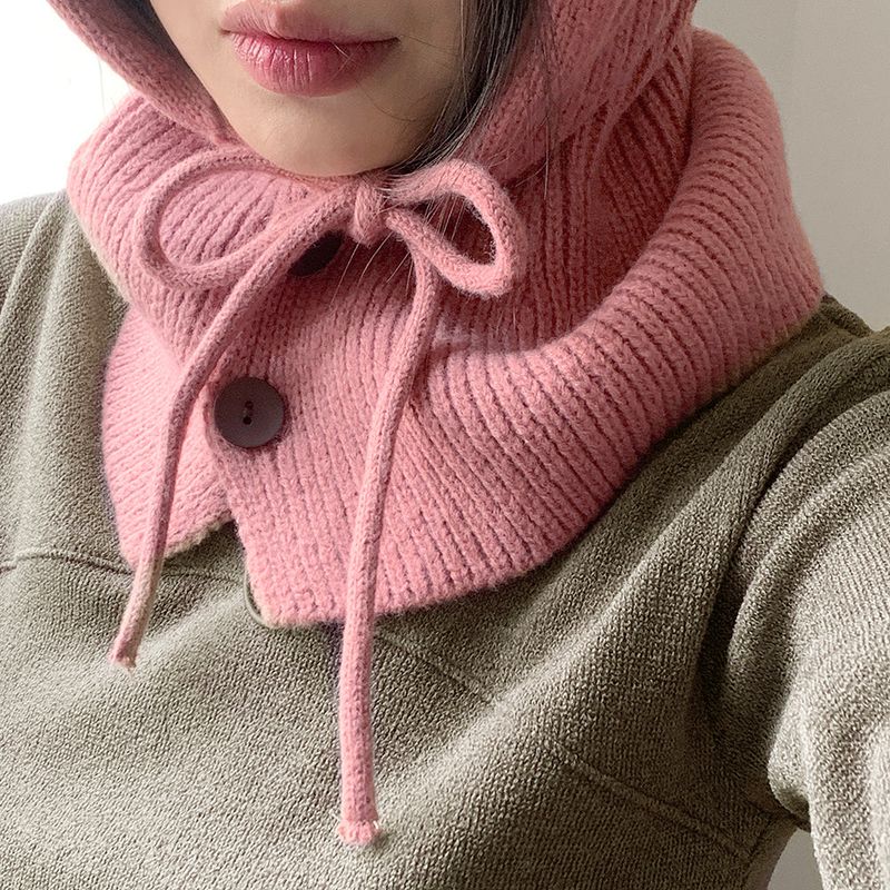 Tenu two-button hoodie knit ribbon strap balaclava