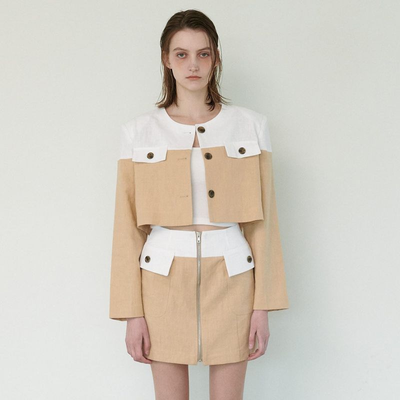 MOIFAIRE(モイフェア)の「 COLLOR MIXED JACKET, BEGIE(Jackets/Outerwear)」