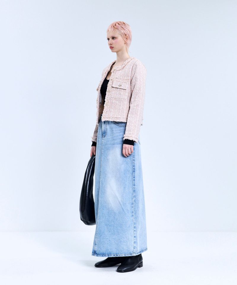 85-VIVAJ048 Multi-Color Crop Tweed Jacket Pink