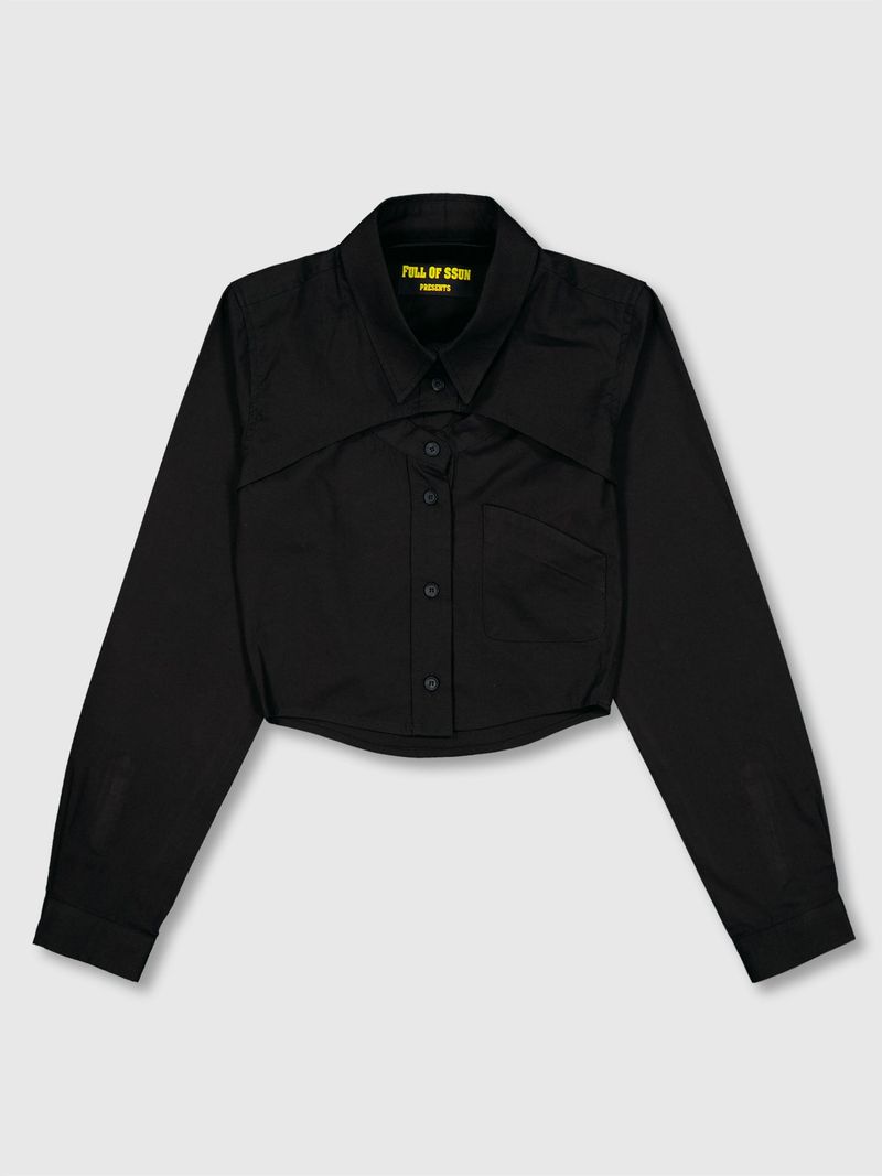 Crop Double Collar Shirts (Black)