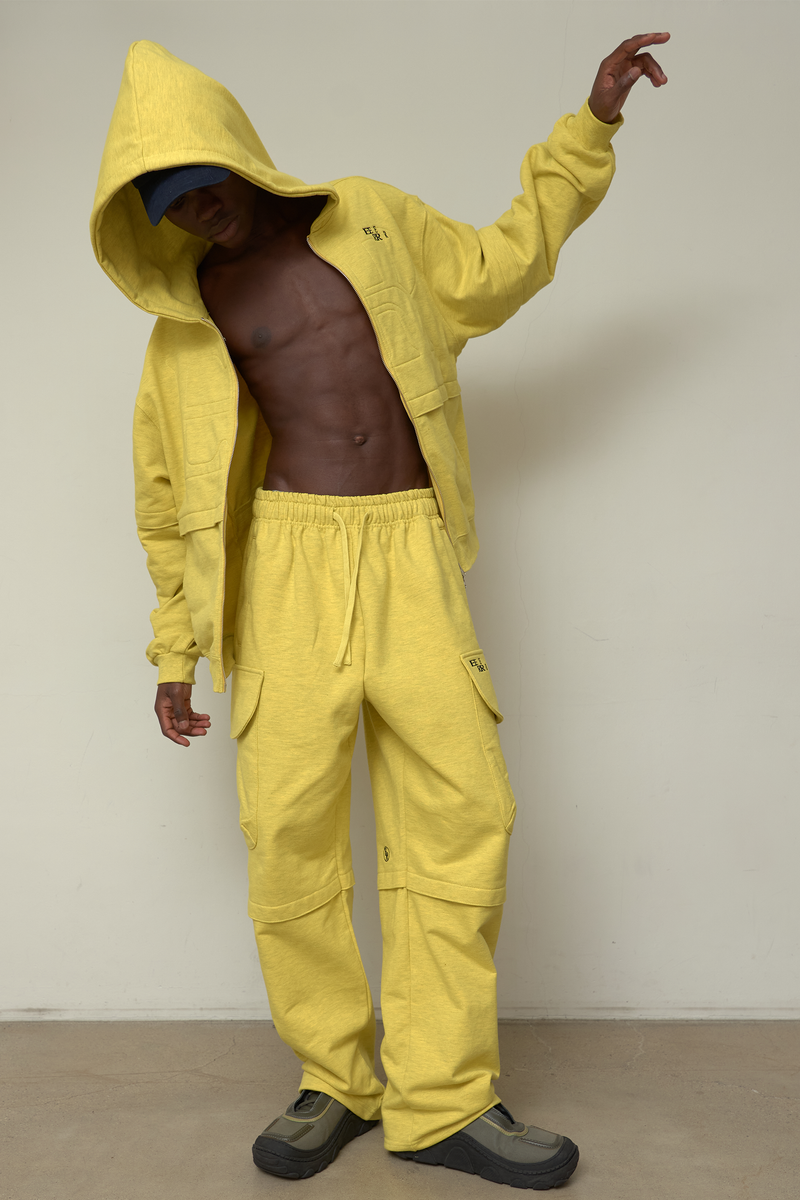 Back point shirring hood zip-up (Melange Yellow)