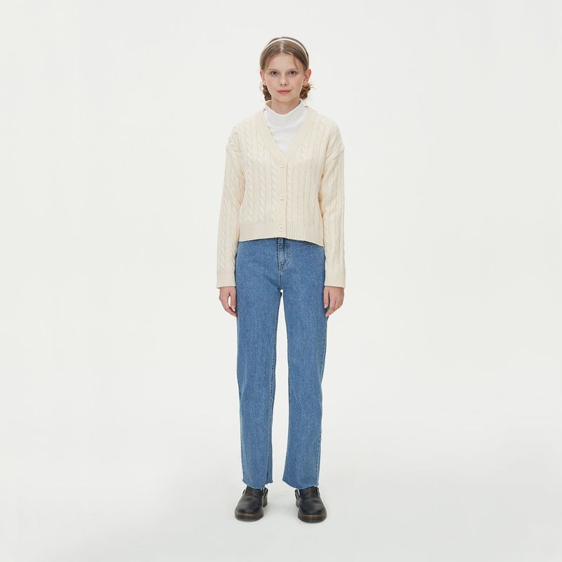 CROP CABLE KNIT CARDIGAN_IVORY