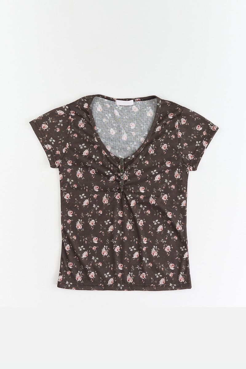 Flower Sheer Button T-shirt