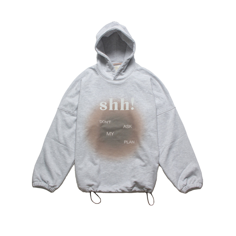 'Shh!' OVER-FIT HOODY_WHITE MELANGE