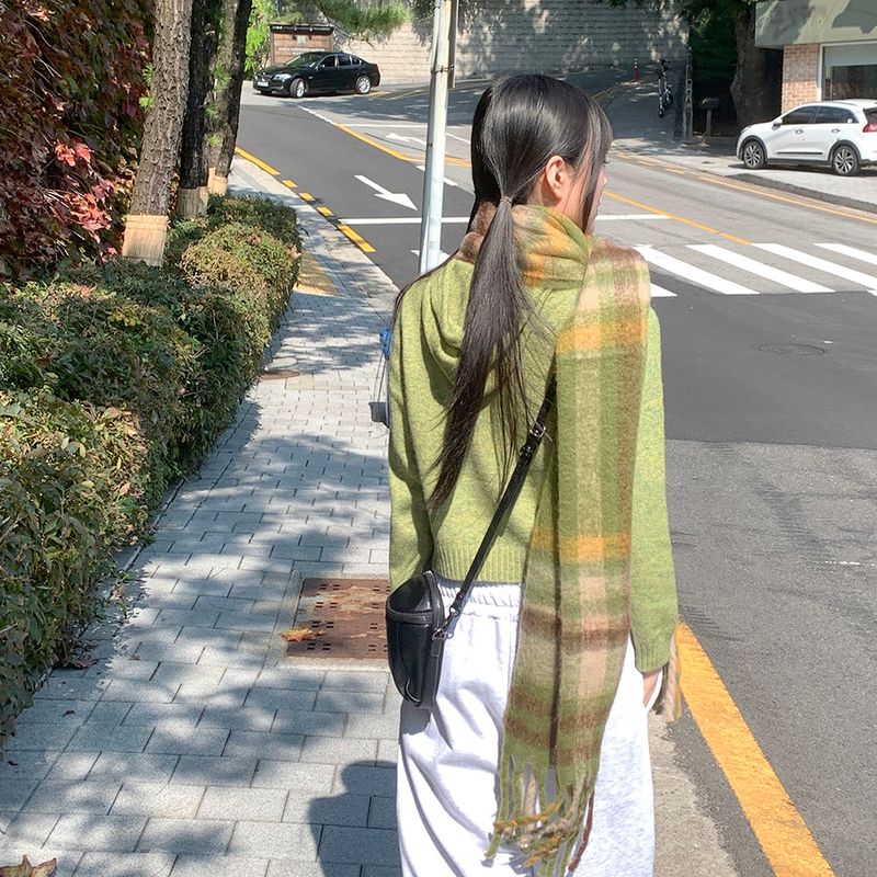 [4 colors] Pran Winter Long Checkered Muffler