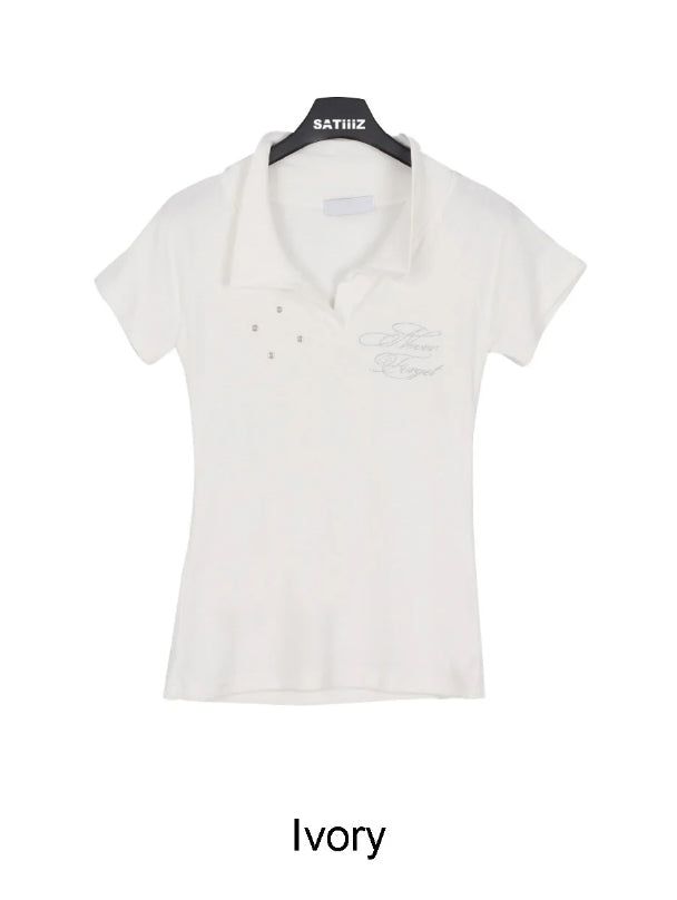 Lasso Eyelet Lettering Collar Tee