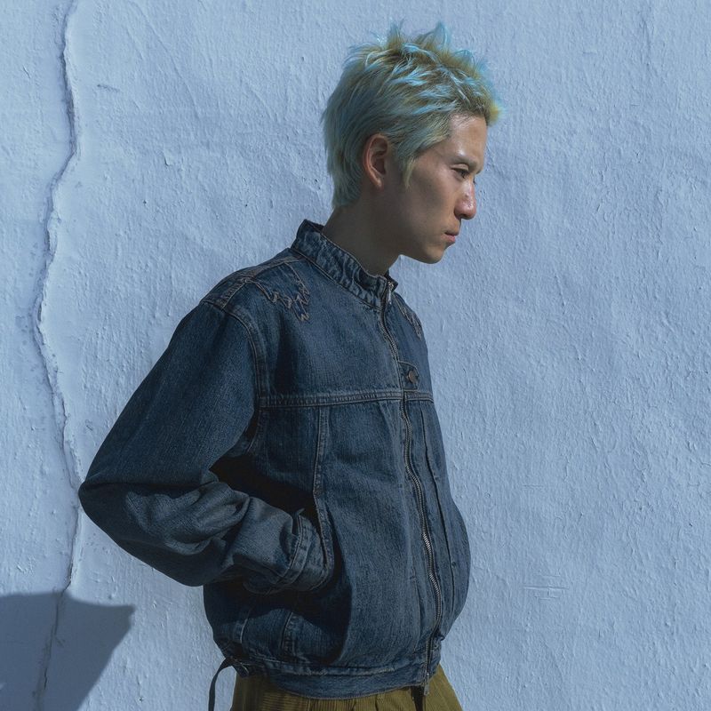 Mounted denim short jacket / Vintage blue