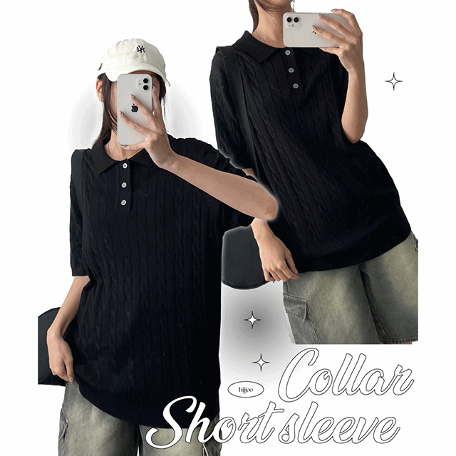 hijjoo（ハイチュー）の「Judy Linen Twisted Collar Short Sleeve Knitwear（Tops）」