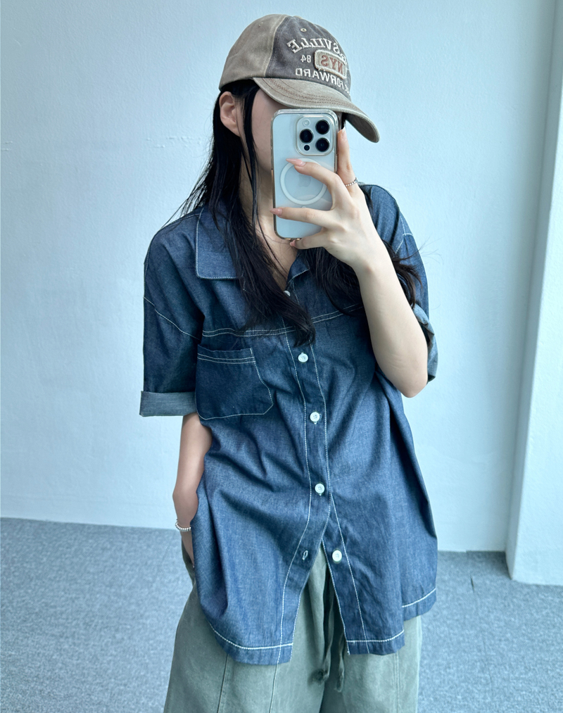 CCORTTI（コルッティ）の「OVERFIT STITCH POINT DENIM SHORT SLEEVE SHIRT🖤💙 - 2 COLORS（Tops）」