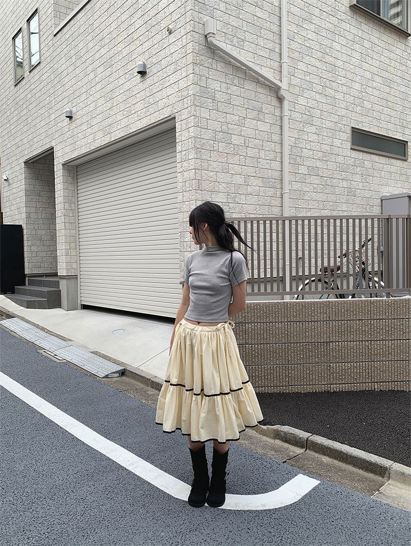 RIBBED HALF NECK TEE (4C)