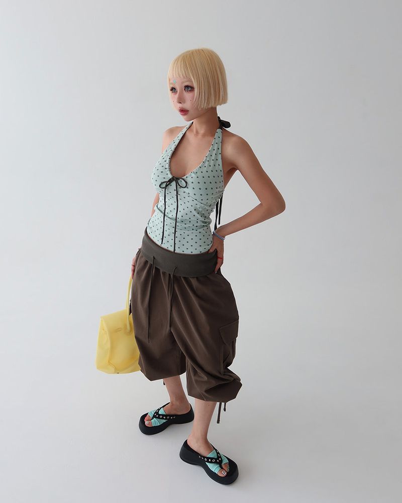 Star Shirring Ribbon Halterneck Sleeveless