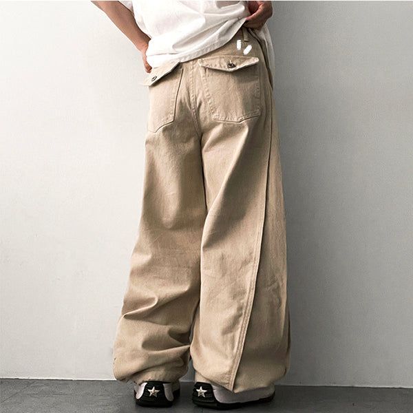 hijjoo（ハイチュー）の「Ent Back Pocket Side Pin Tuck Hem Snap Slit Cotton Wide Pants（Pants）」