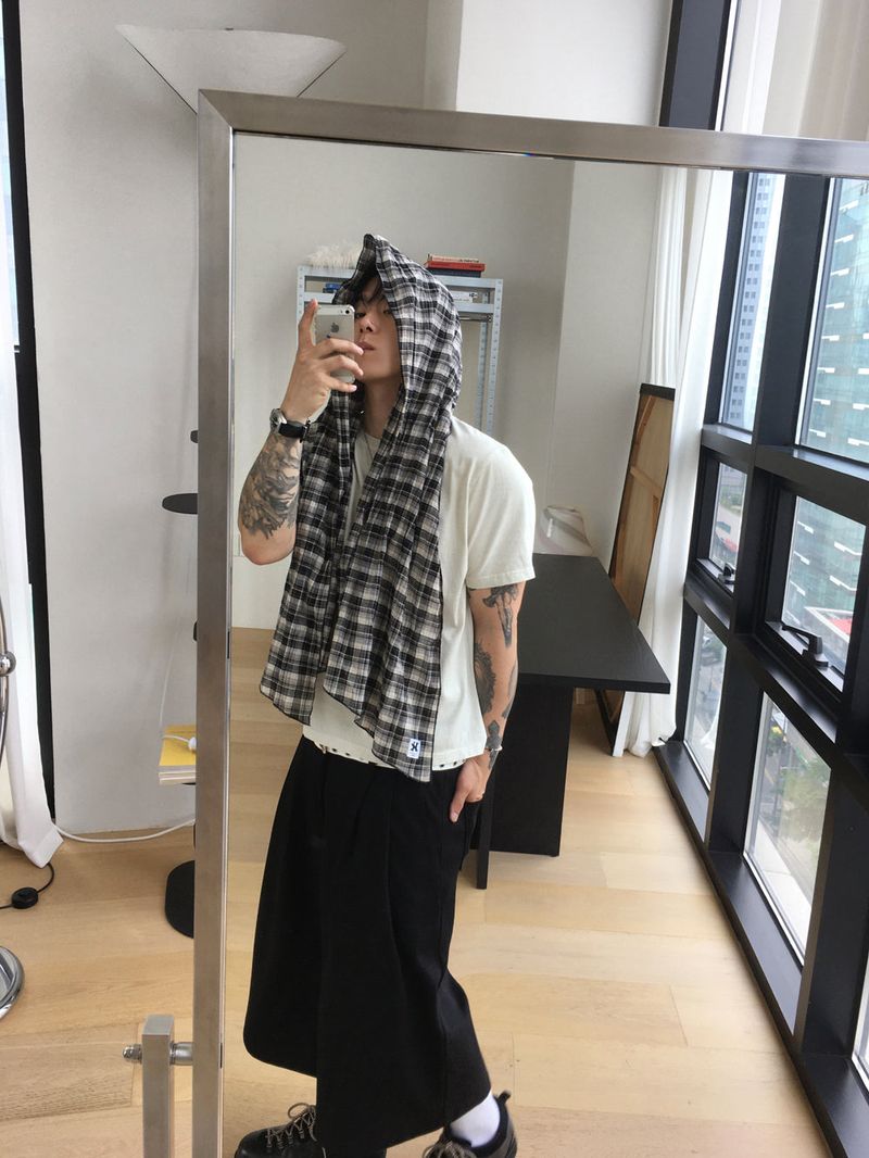 No.06 HIC made thin check scarf