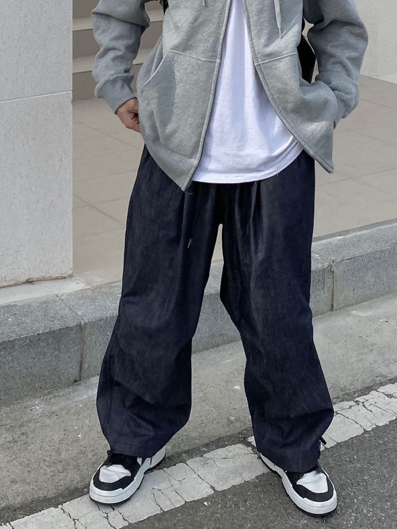 Space String ballon denim wide pants 2color
