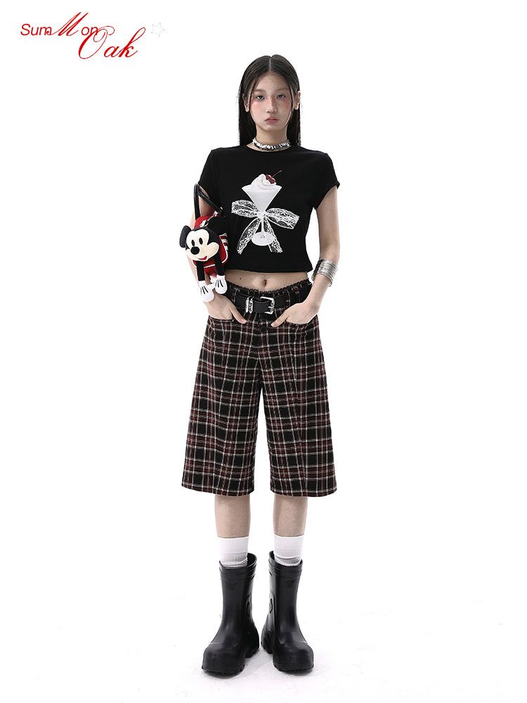 summon oak（サモンオーク）の「Summon Oak Vintage Low - Waist Slimming Shorts for Women, Loose Straight - Leg Style to Modify Leg Shape, Five - Point Pants（Pants）」