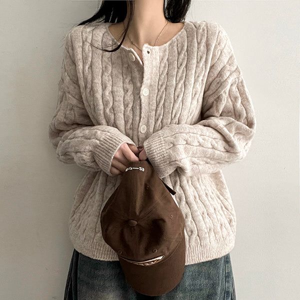 Lammy Round Twisted Knitted Cardigan