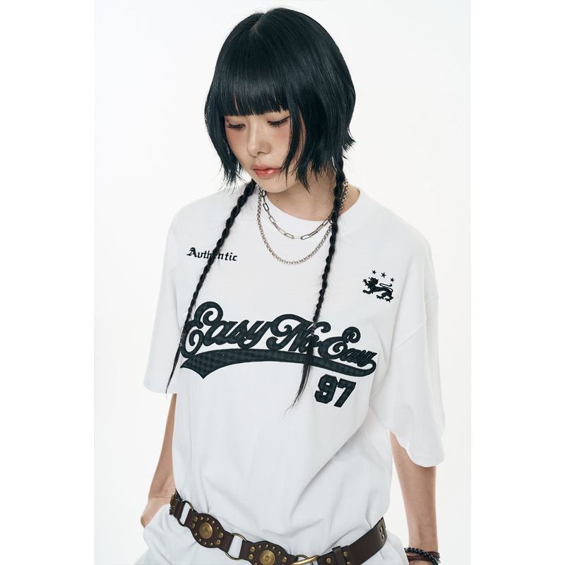 Check Applique Patch Short Sleeve - White