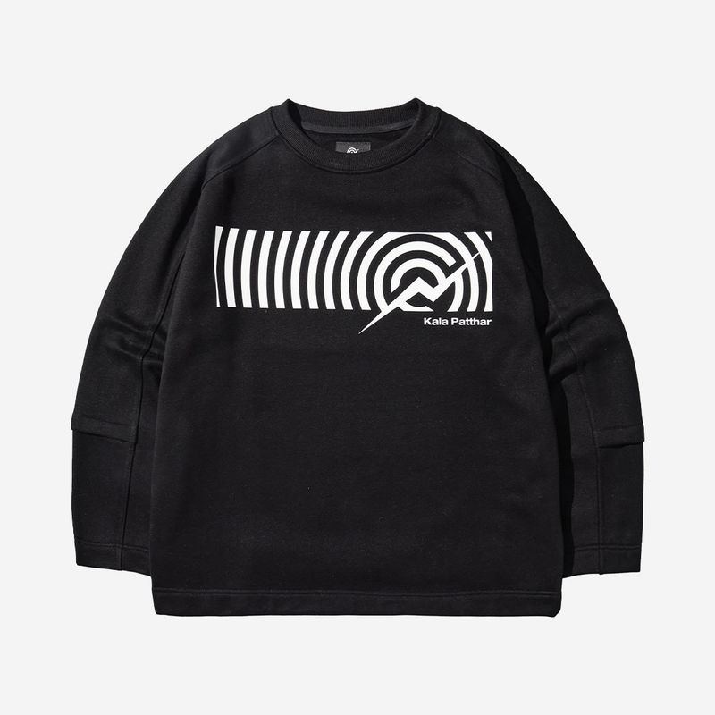 Cotton Napping Round Sweat Shirt - BLACK
