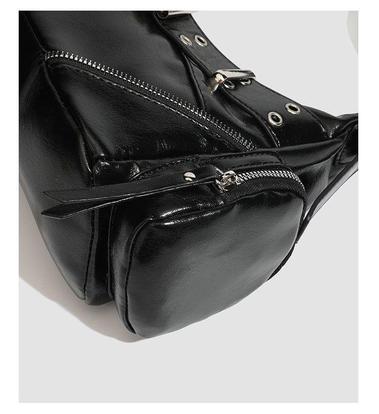 Studded Waxed Leather Motorcycle Shoulder Bag
