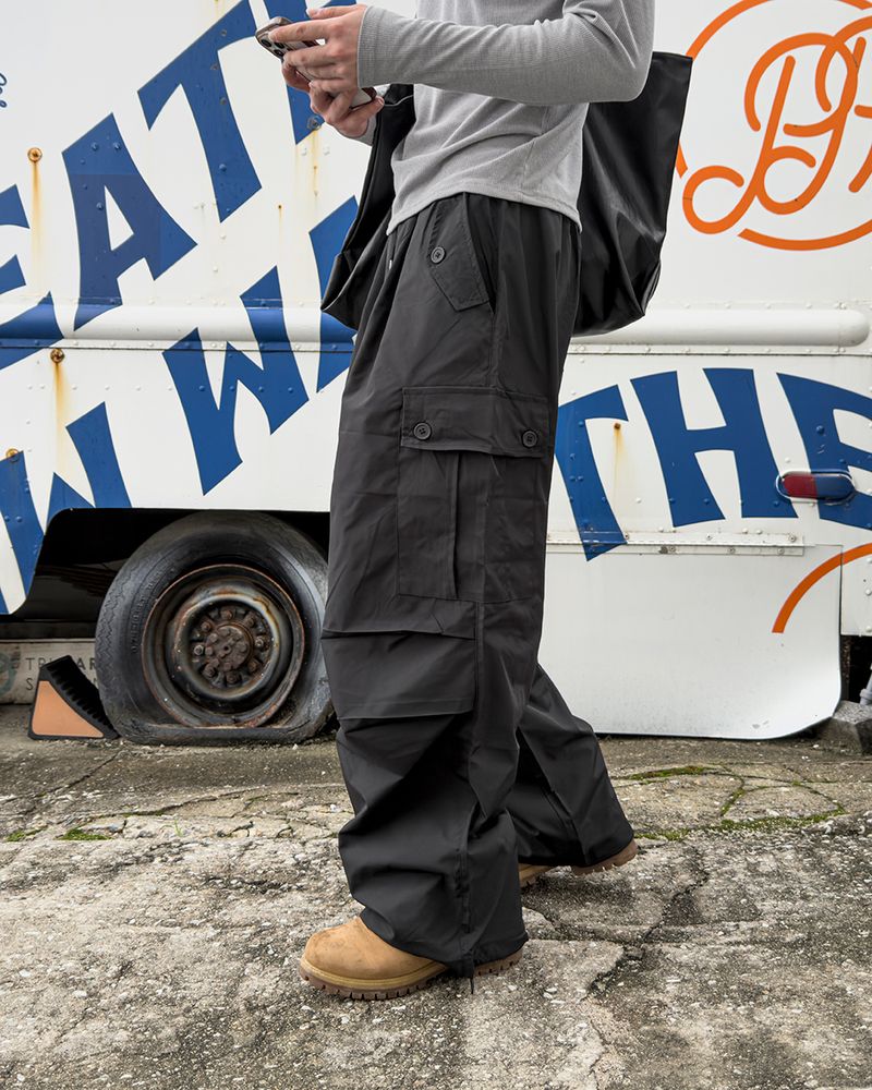 Cropped Button Pocket Wide Pants