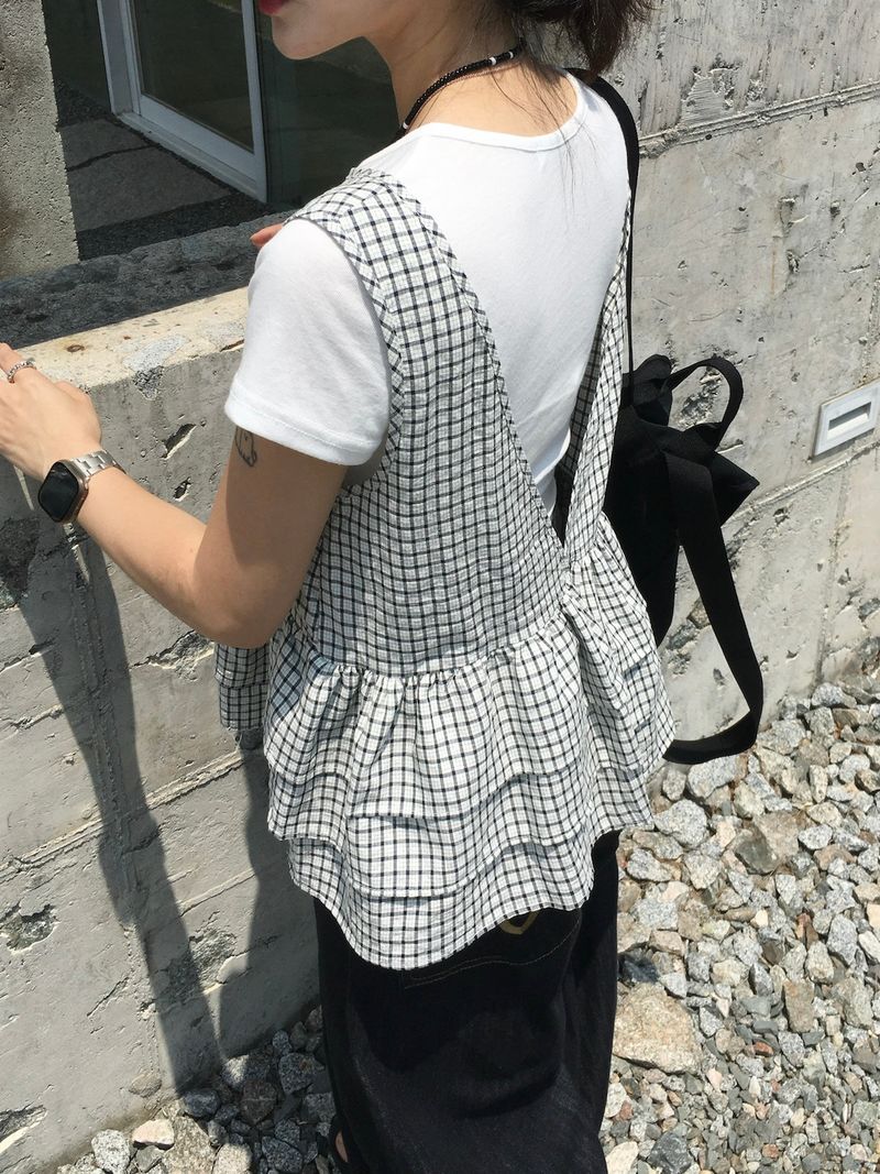 Mori Check Frill 2-Way Blouse (2c)