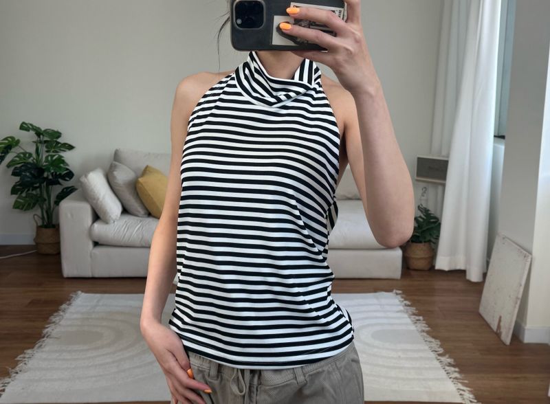 stripe halter neck top