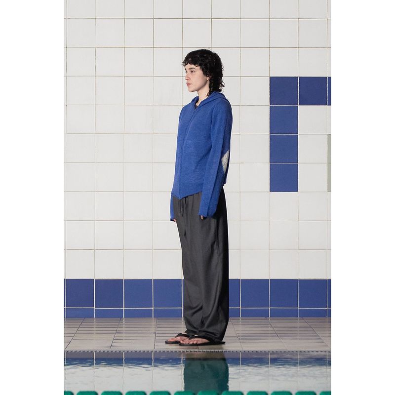 ARGYLE ELBOW KNIT ZIP-UP HOODIE / BLUE