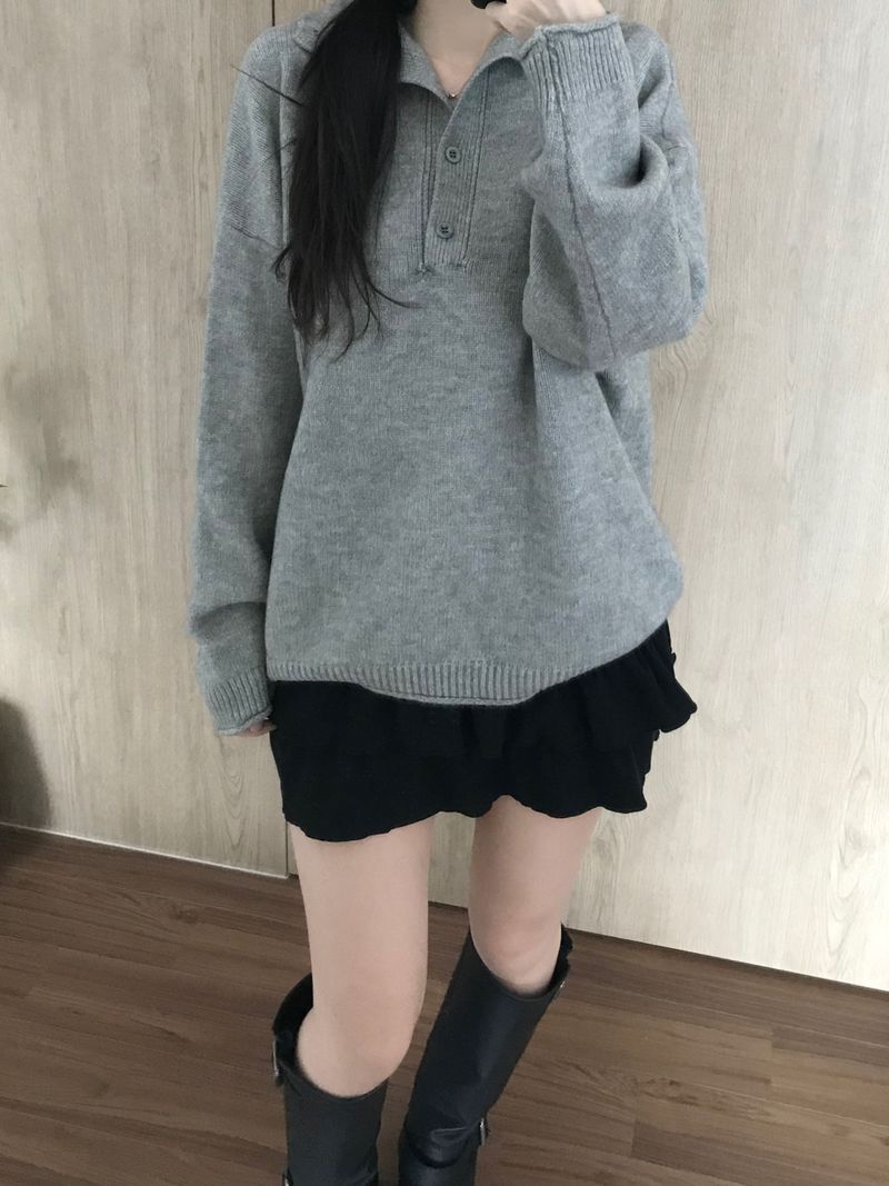 High-neck button knit (3 colors)