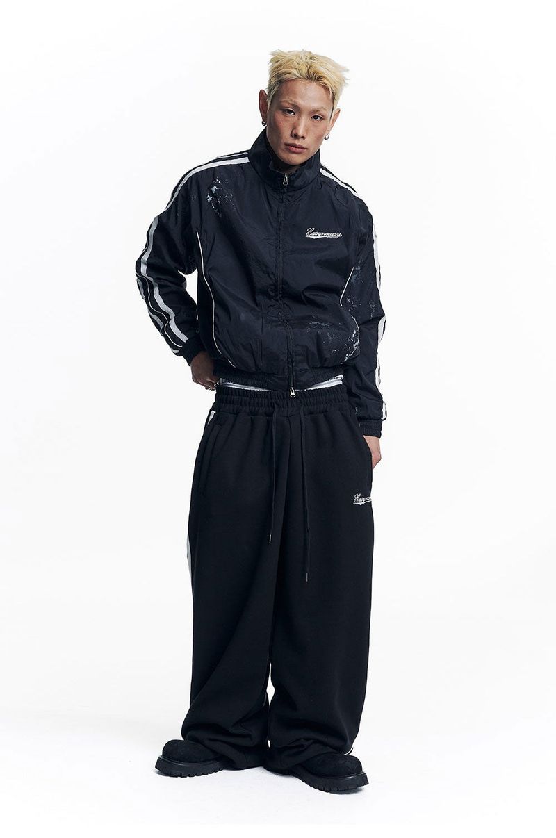 Star Piping Track Balloon Sweat Pants - Black