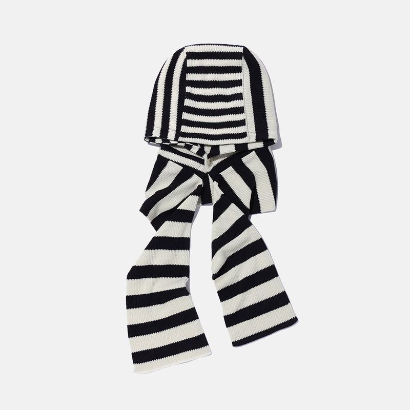 Striped knit balaclava muffler / Ivory black