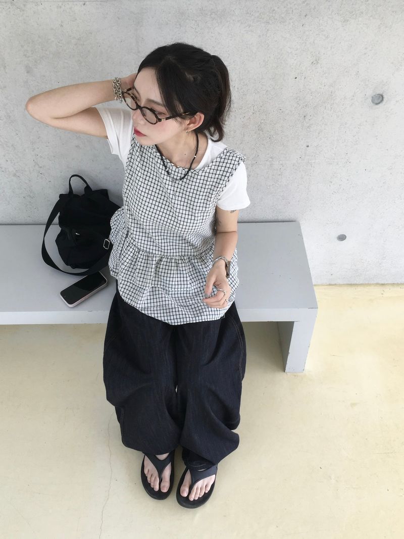 Mori Check Frill 2-Way Blouse (2c)