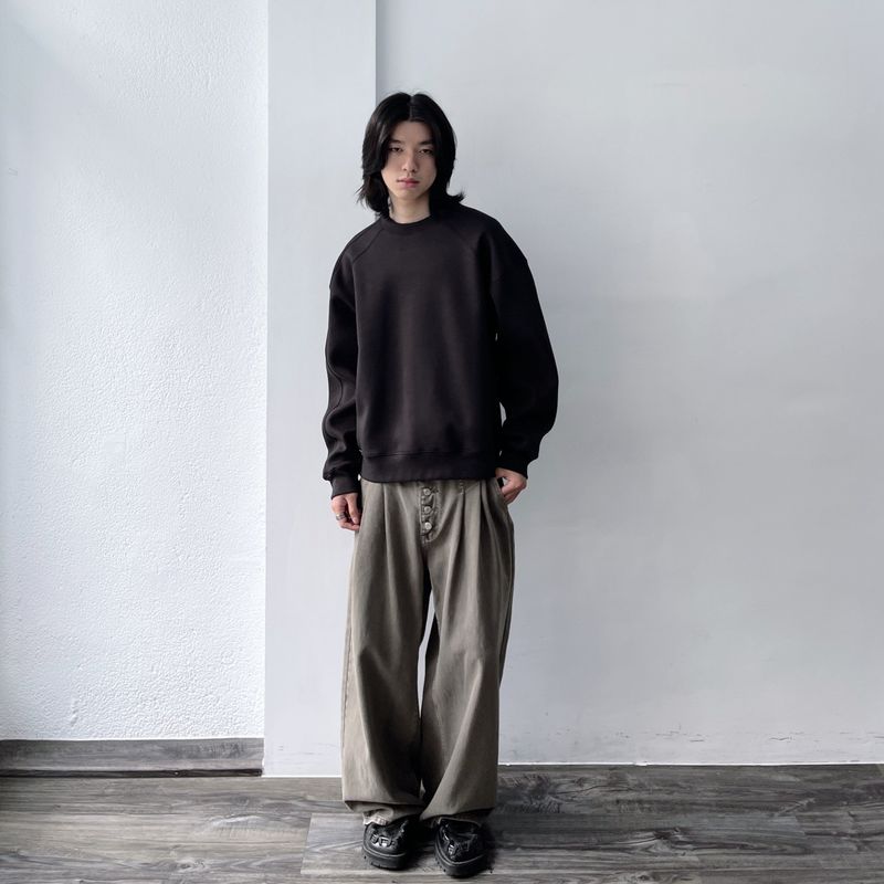 Vintage Washed Button-Fly  Wide Trousers