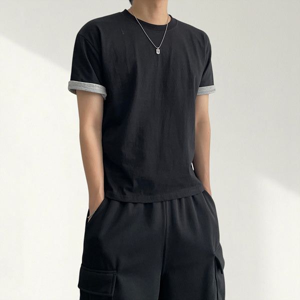 voarc（ボアク）の「クリーカラーブロックレイヤードロールアップ半袖Tシャツ (8 colors)（トップス）」