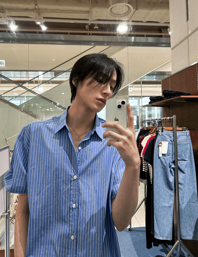 COSYHARU（コシハル）の「vintage blue stripe short-sleeved shirt（Tops）」