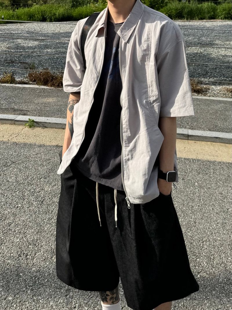 Factory nylon two way short sleeve zip-up jacket 2C