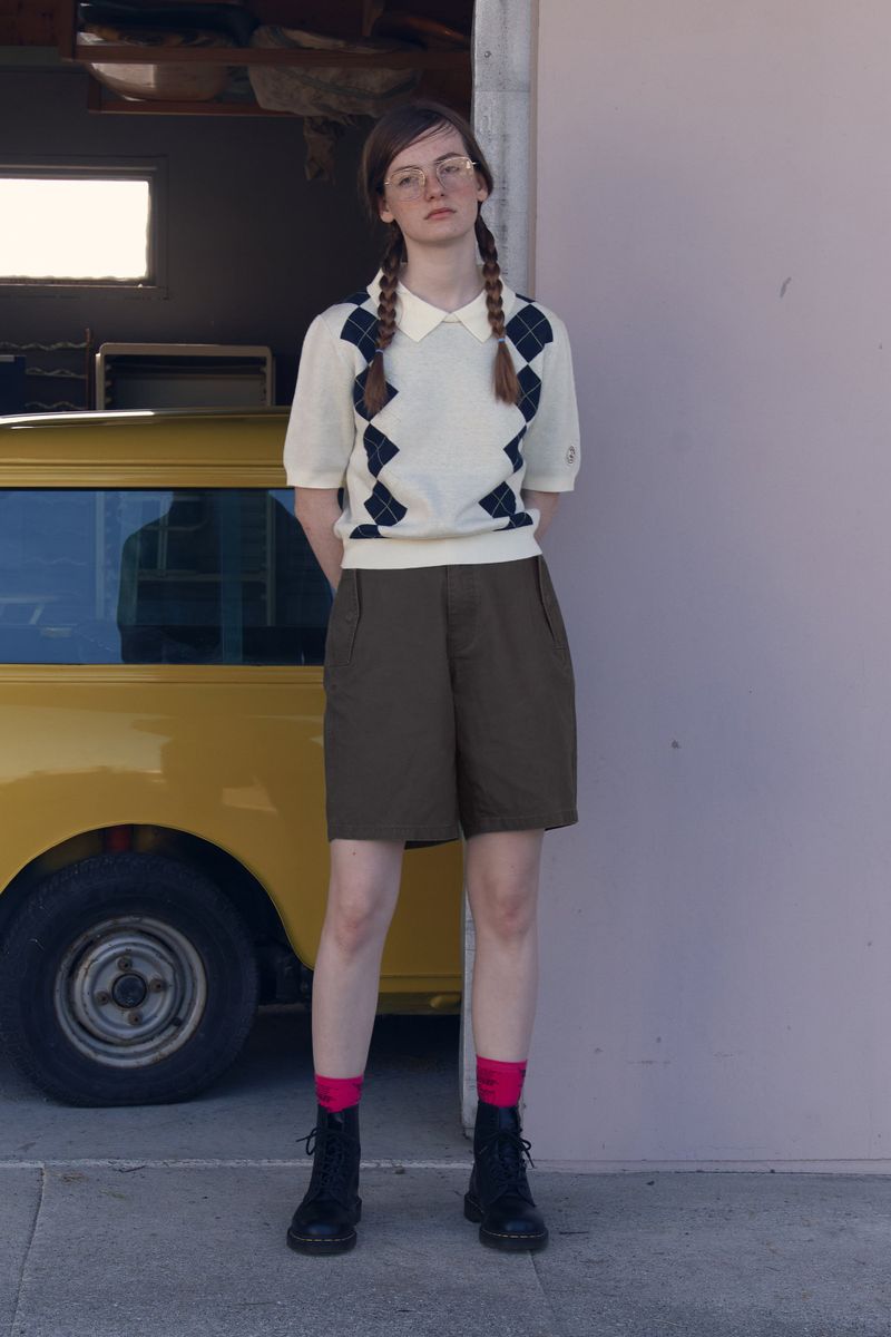 ARGYLE PATTERN SHORT SLEEVE KNIT [IVORY]