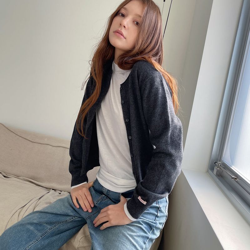Rolling Knit Cardigan _Deep Charcoal