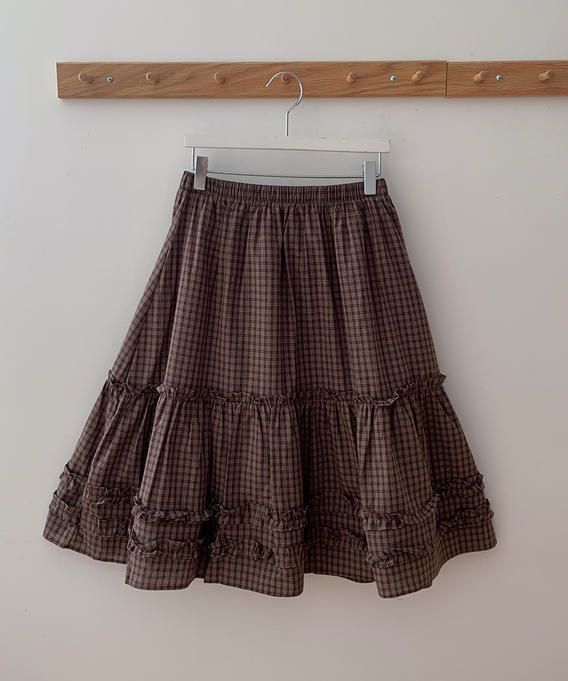 Luen midi checkered skirt Fall layered frill soft fit