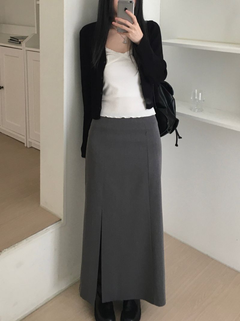 Lower Slit Long Skirt (2 colors)