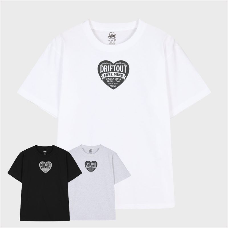 driftout（ドリフトアウト）の「フリーマインドテキストロゴハートTシャツ (3color)（トップス）」