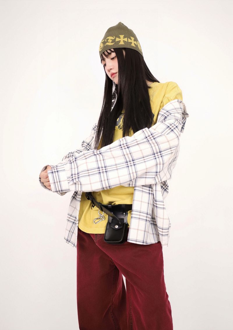 (UNISEX)Nerdy Oversized Checkered Shirt