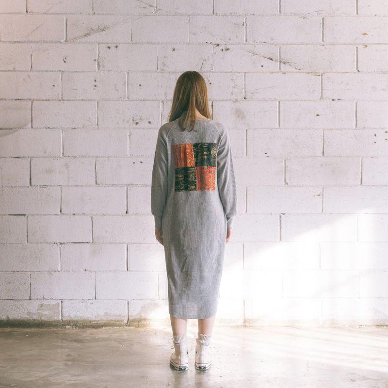 Patchwork Waffle Onepiece] Grey