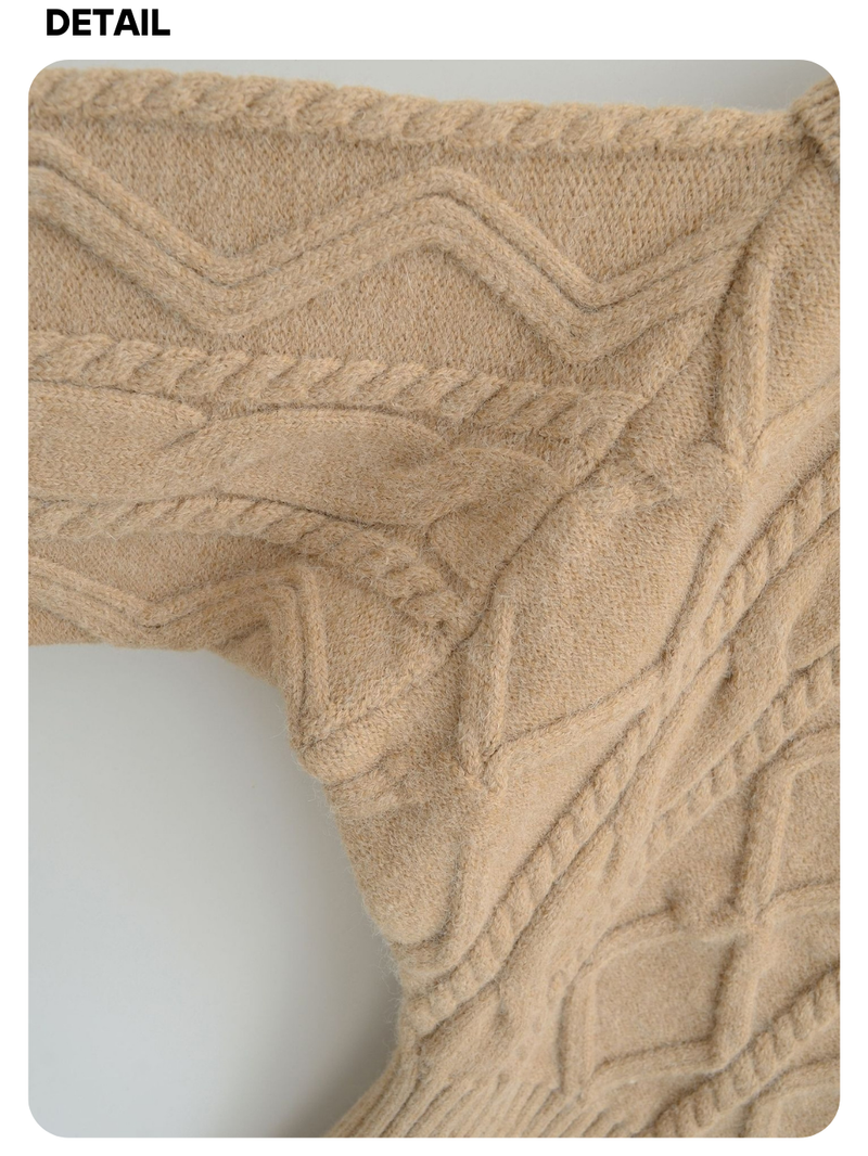 Fair Isle Off-Shoulder Twisted Knitwear