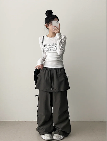 Log banding layered pocket skirt pants