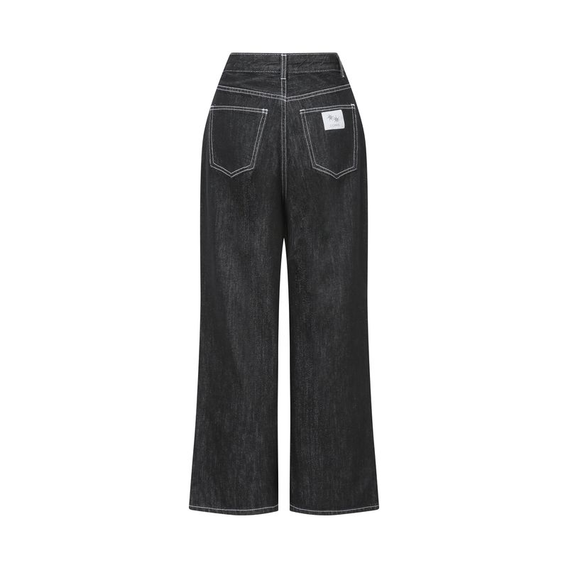 WITTY ONE TUCK WHITE STITCH WIDE DENIM PANTS