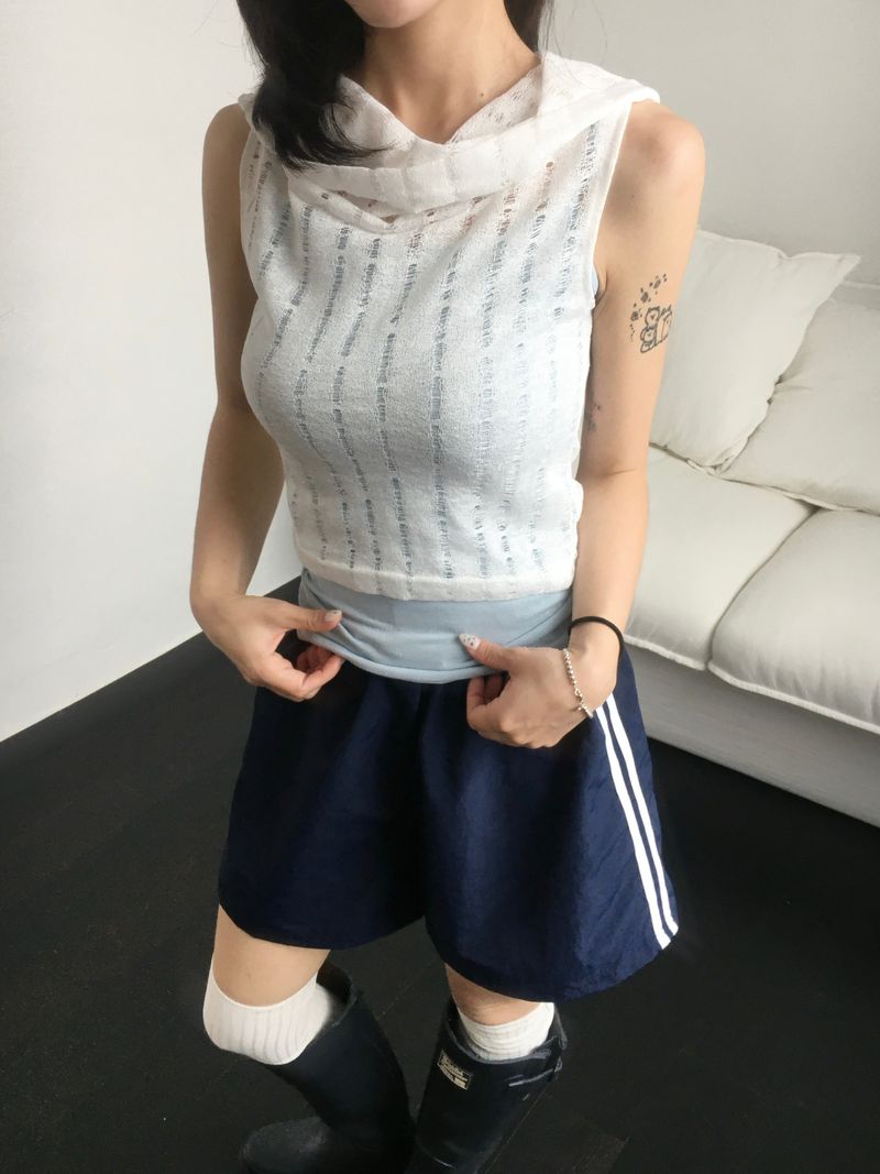 Two-line nylon washable shorts (8c)